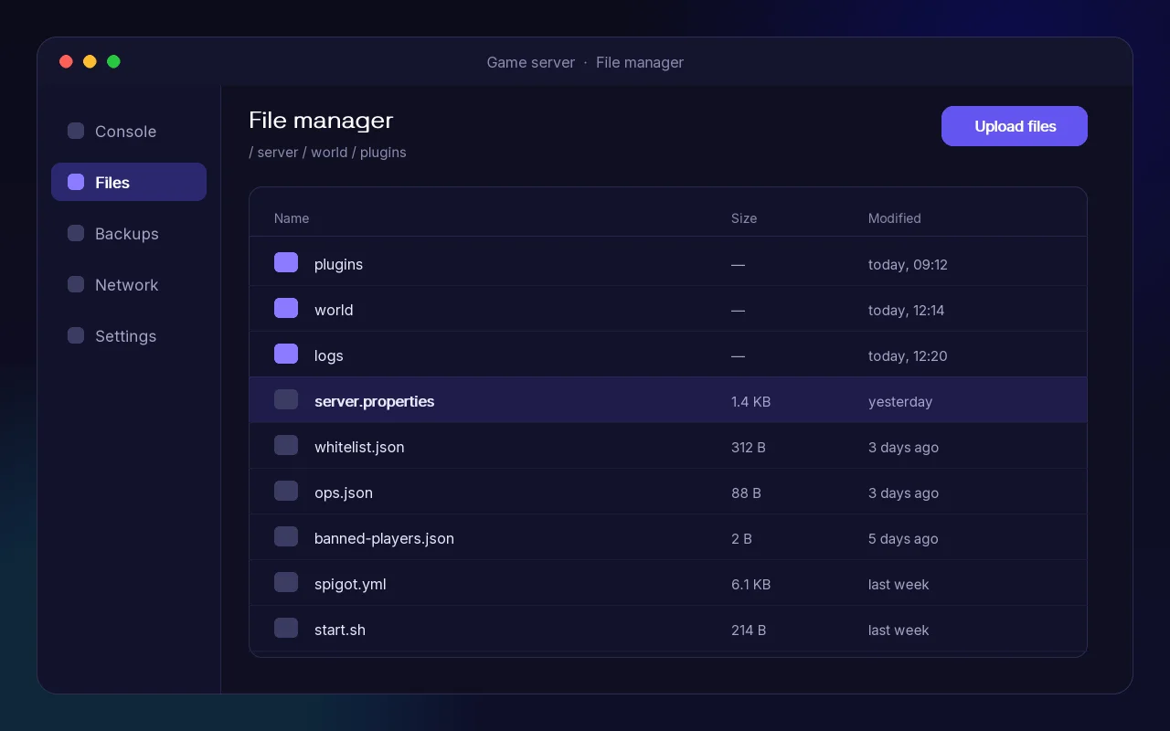 File manager with upload